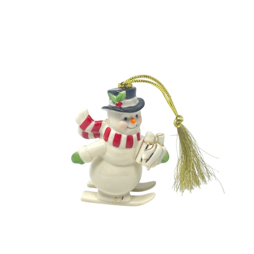 Lenox | Skiing Snowman Ornament White with Red Scarf Christmas Winter